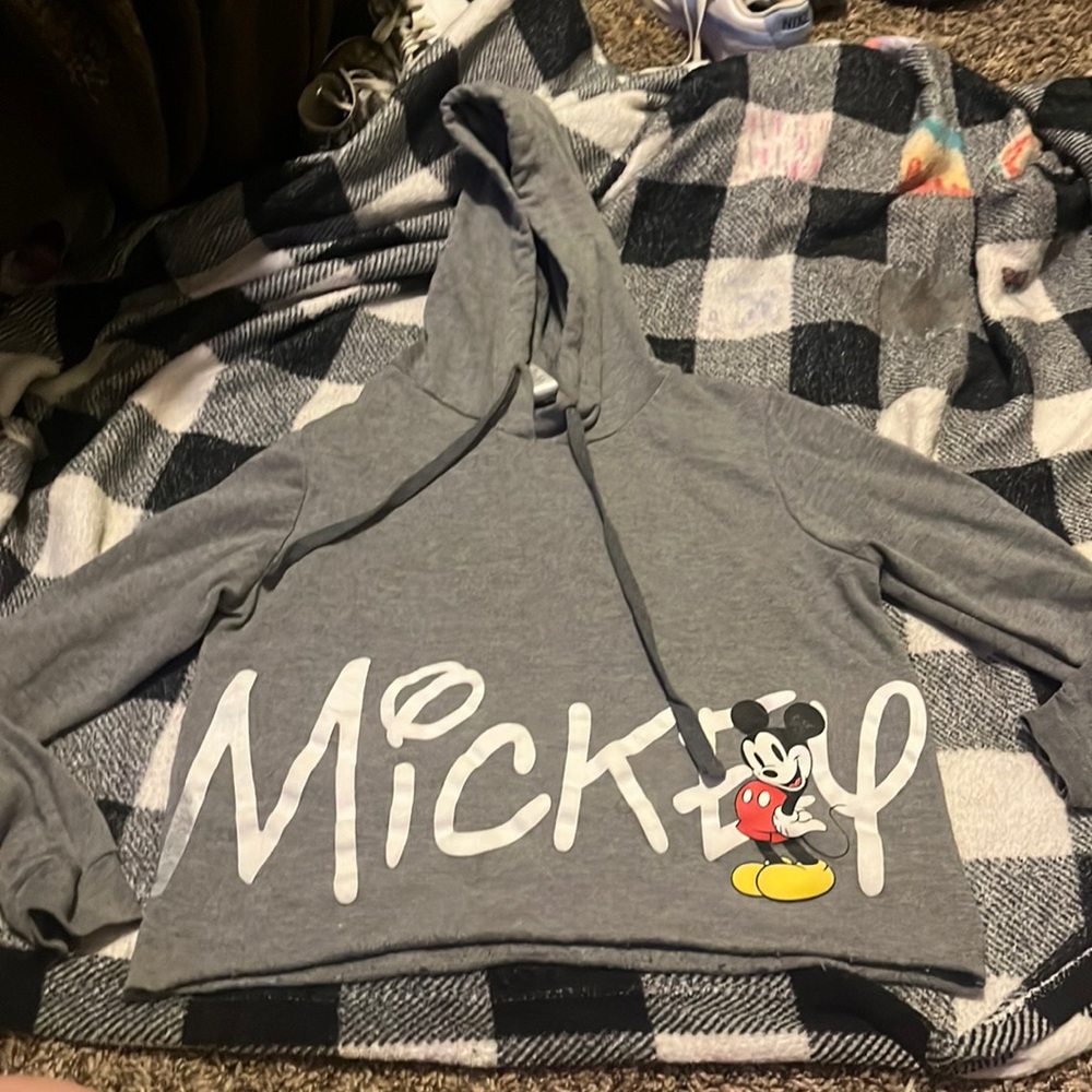 Cropped grey mickey mouse hoodie. Size: small